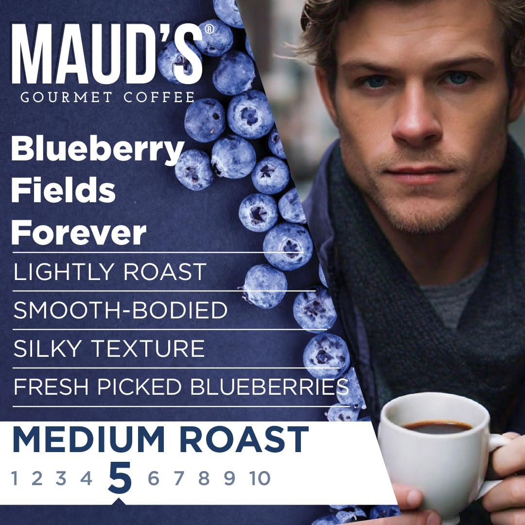 Maud's Blueberry Flavored Coffee Pods, 18 ct, Medium Roast Flavored Coffee in Recyclable Single Serve Pods – 100% Arabica Beans