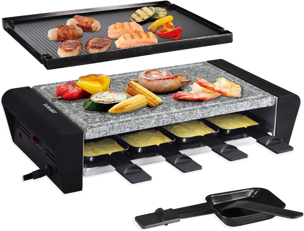 TAMARIT Raclette 3-in-1 Electric Grill - Portable, Korean BBQ Indoor with 8 Paddles, Dishwasher Safe Reversible Non-stick Grill