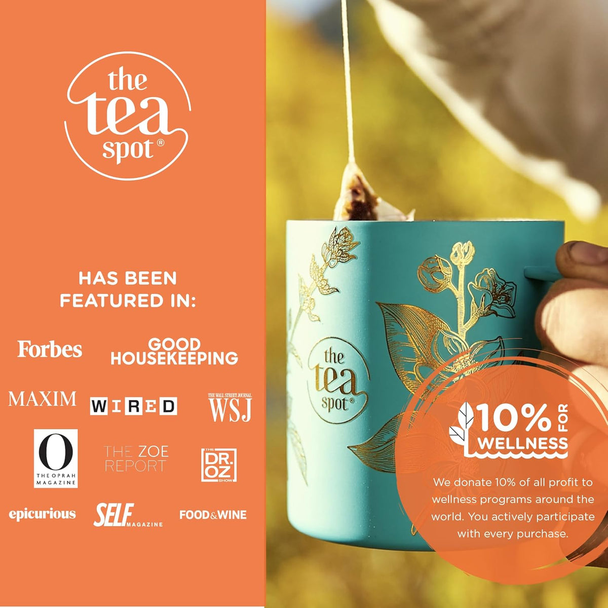 The Tea Spot Blood Orange Smoothie Herbal Tea, Blend of Rooibos Tea, Orange Peel, Hibiscus, Rosehips, Rose Petals, Safflowers
