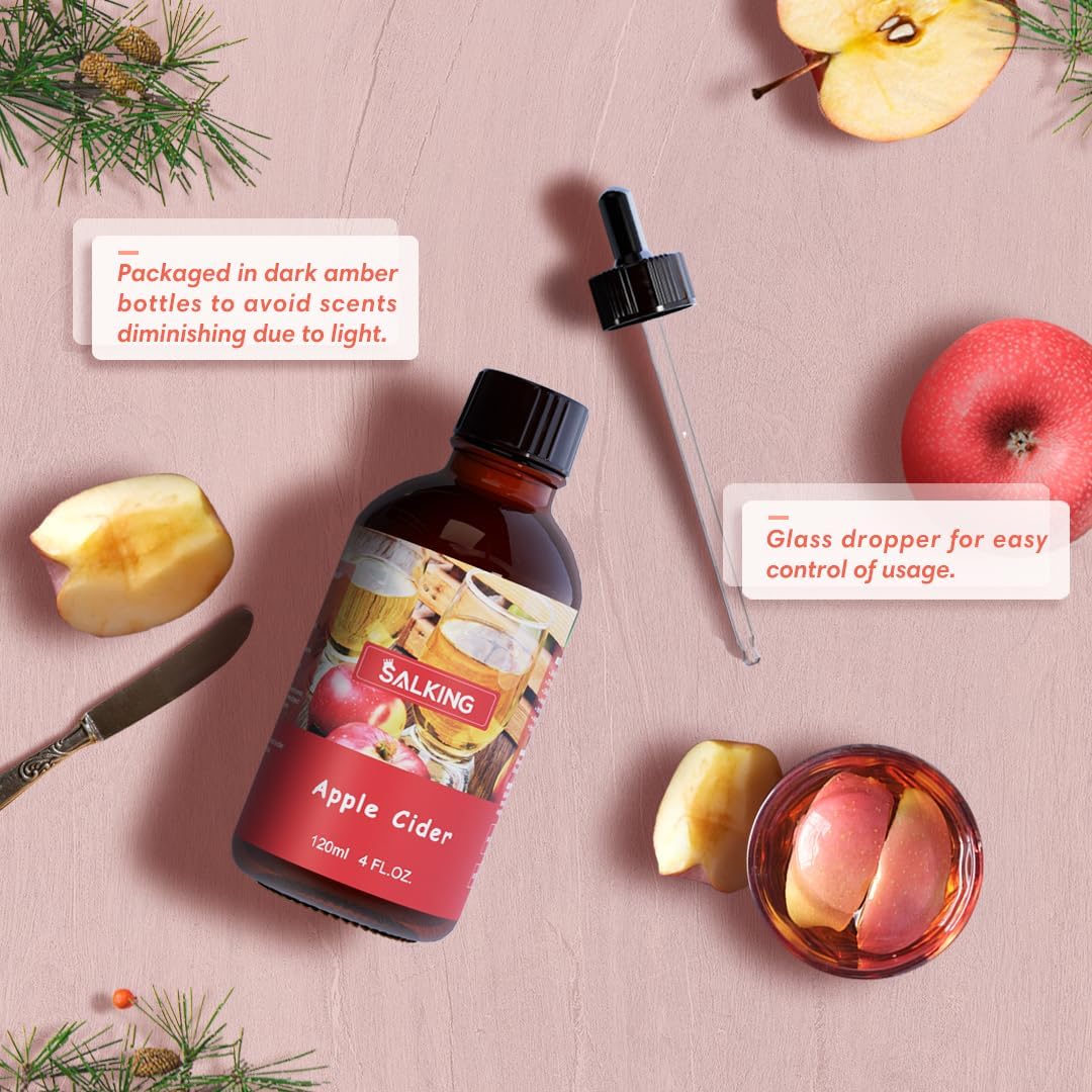 SALKING Apple Cider Fragrance Oil, 120ml (4 Fl Oz) Premium Essential Oils for Diffuser, Candle Scents for Candle Making, Soap Making Supplies, Autumn Scented Diffuser Oil, Halloween Thanksgiving Gift
