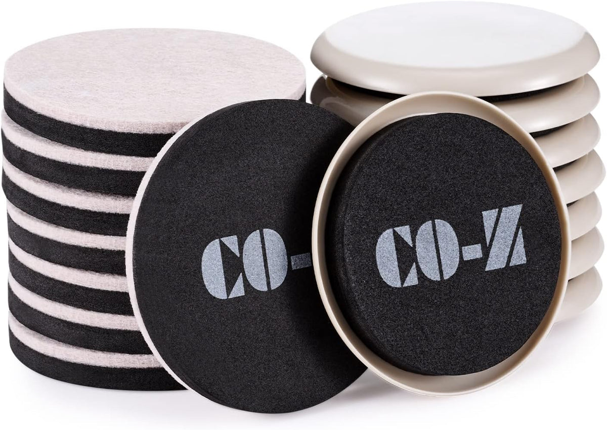 CO-Z Felt Furniture Sliders - 16 Pack with 8 Plastic & 8 Felt Sliders, 3 1/2" Reusable Furniture Sliders for Carpet Hardwood Floors, Heavy-Duty Furniture Gliders Movers, Moving Pads for Hard Surfaces