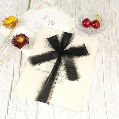 Black Chiffon Ribbon - 1 Inch x 21 Yards, Handmade Fringe, Silk, Boho Frayed, Wedding Invitation, Bridal Flower Bouquets, Floral Arrangement, Gift Wrapping