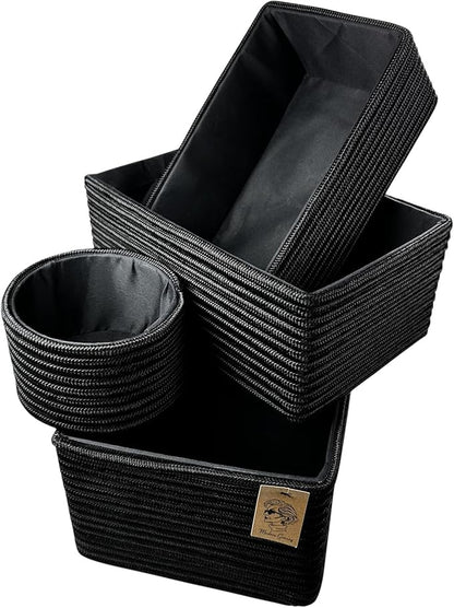 Modern Granny Stackable Decorative Storage Boxes Set of 4 Lined Interior Boho Organizers for Home Office Vanity Shelf Organization