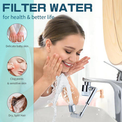CECEFIN 1440ºSink-Water-Filter Faucet-Extender 3.0 Telescopic - Carbon Purifier Reduce 99% Chlorine, NSF Test Bathroom Kitchen Aerator, Swivel Long Arm Extension for Toddlers, Hard Water Softener