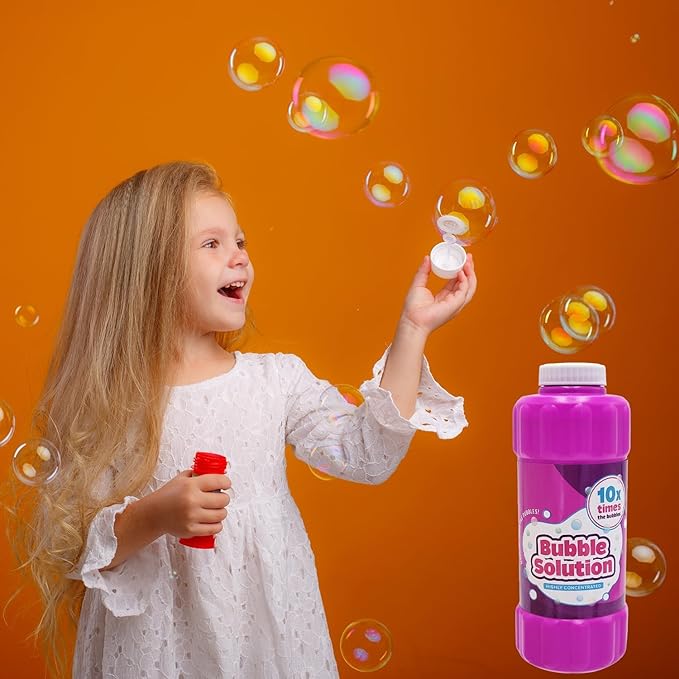 Purple 16oz Concentrated Bubble Solution 4-Pack, Refills up to 1.25 Gallons, Non-Toxic Concentrated Solution for Bubble Machines, Giant Bubble Wands, Bubble Gun and Blowers