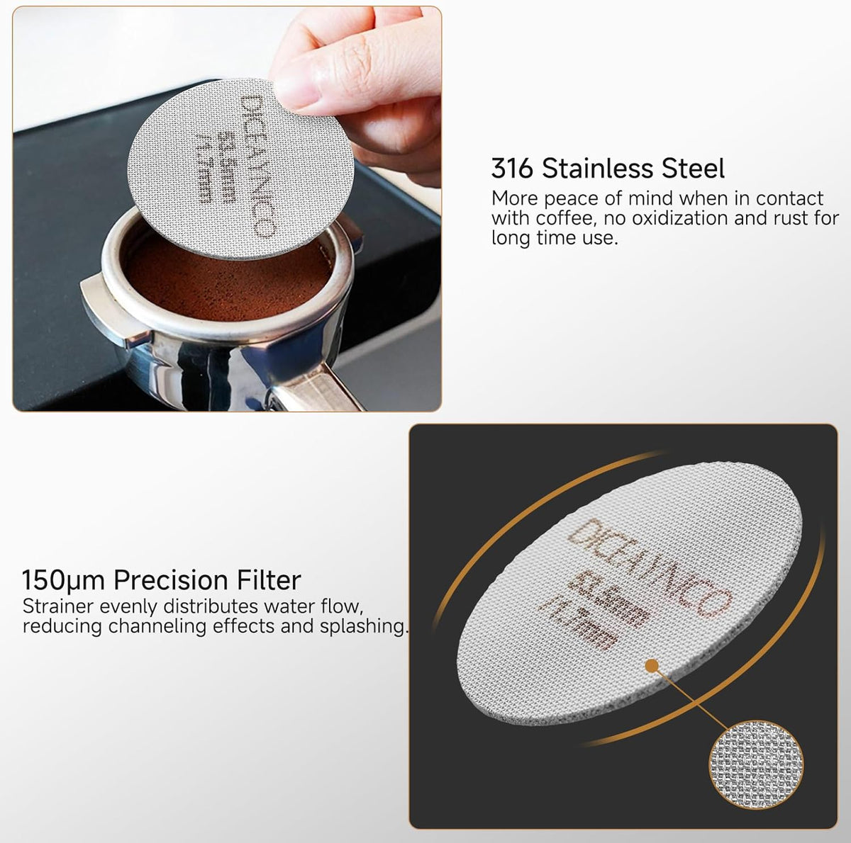 2 Pieces Espresso Puck Screen,Metal Coffee Filter,1.0mm & 1.7mm Thickness 150μm - 316 Stainless Steel,Reusable Barista Espresso Filters for Espresso 53.5mm Portafilter Filter Basket
