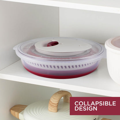 COOK WITH COLOR Collapsible Salad Spinner - 4 QT Space Saving Lettuce Dryer with Folding Collapsible Colander Great for Washing and Drying Fruit and Vegetables (Rose)