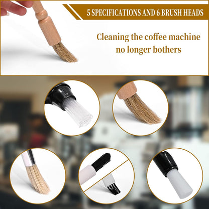 9PCS Coffee Machine Cleaning Brush Grinder Wooden Cleaning Brush Coffee Machine Head Brush Coffee Brush, Black Handle Coffee Machine Brush