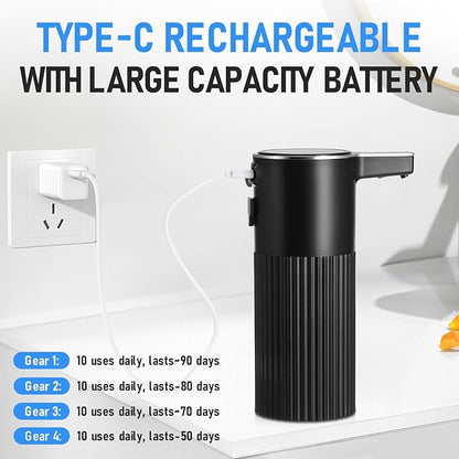 Automatic Soap Dispenser Touchless, USB Rechargeable Smart Hand Soap Dispenser, 4 Levels Adjustable, 13.5 oz/400 ml Wall Mounted for Bathroom, Kitchen (Black Foam)
