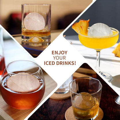 Large Ice Cube Tray for Whiskey: 2.5 Inch Silicone Ice Ball Maker - Circle Ice Cube Tray - Round Ice Sphere Maker for Old Fashioned Bourbon Whisky