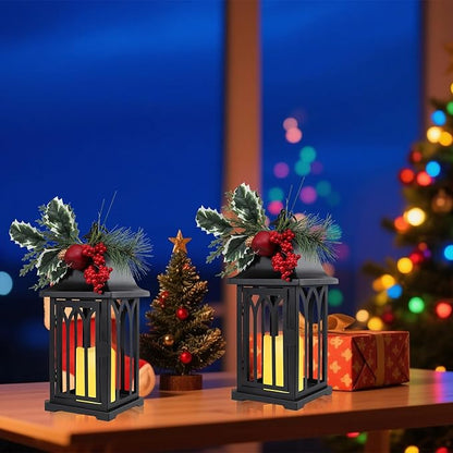 Christmas Decorative for Home, 15.7" Outdoor Large Lanterns Waterproof Christmas Decor Lanterns Decorative Hanging Lantern for Fireplace Table Centerpieces, Porch, Patio Black