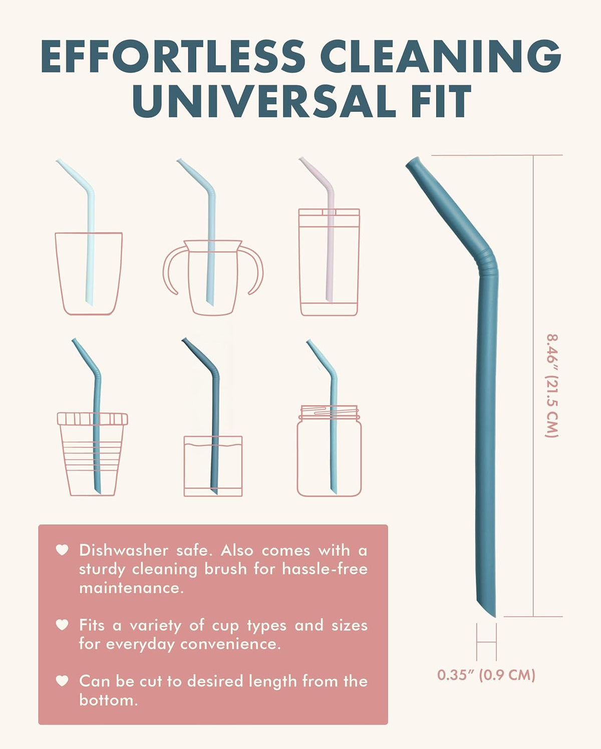 Nightingale Reusable Silicone Straws - Bendy Drinking Straw with Cleaning Brush - Collapsible and Bendable Travel Straw for Kids - Dishwasher Safe