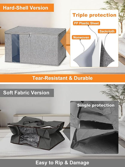 Punemi Comforter Storage Bag, 2 Pack Large Blanket Storage Bags with Sturdy Structure, Zipper & 2 Handles for King/Queen Comforters, Quilts, Duvets, Pillows, Bedding，Closet Organizer, 21.7x14.2x11.8in