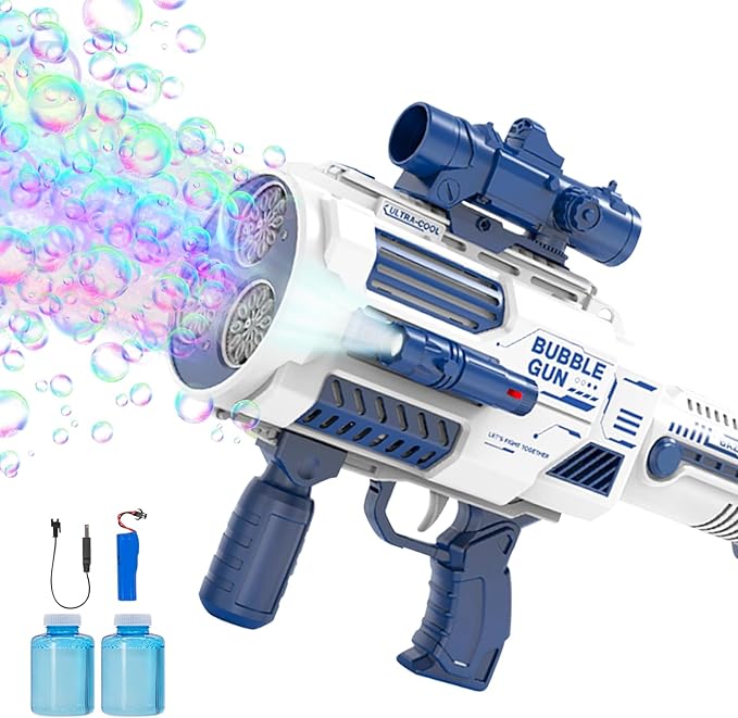 Bubble Guns Automatic with Build-in Bubble Solution (4.4 oz), 3 Fans Drive 6X Lens Bubble Blower Machine, Cool Favors for Summer Ourtdoor Party Birthday Wedding Toy