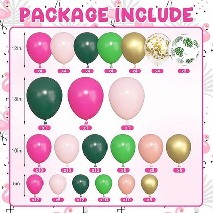 Amandir 165Pcs Flamingo Tropical Balloon Arch Garland Kit, Hot Pink Green Gold Foil Coconut Flamingo Balloons with Palm Leaves for Hawaiian Luau Aloha Summer Beach Tropical Birthday Party Decorations