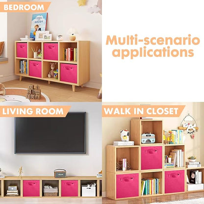 ShellKingdom Foldable Fabric Storage Cubes and Cloth Organizer Drawer for Closet and Toys, 13 X 13 X 13 INCH, 6 Pack (Fuchsia)