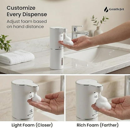 GentleJet JetFoam Automatic Foam Soap Dispenser – Touchless Sensor, USB-C Rechargeable, Adjustable Output, IPX5 Waterproof, 300 ml, Bathroom & Kitchen Countertop