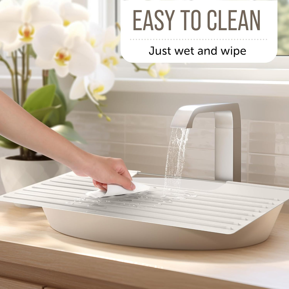 Maplefield Bathroom Sink Cover for Counter Space, Heat Resistant Silicone Sink Mat for Your Beauty Routine, Small Bathroom Space Saver Sink Cover for Makeup (Taupe Large, 22 x 2 x 2 Inches)