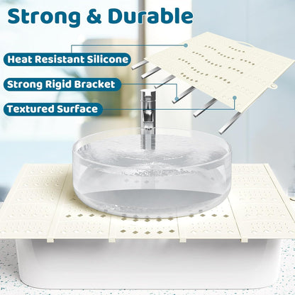Bathroom Sink Cover for Counter Space, Sink Mat Foldable Sink Cover, Silicone Makeup Organizer Mat Space Saver, Small Bathroom & Rv Camper Travel Must Haves Accessories, Pearl