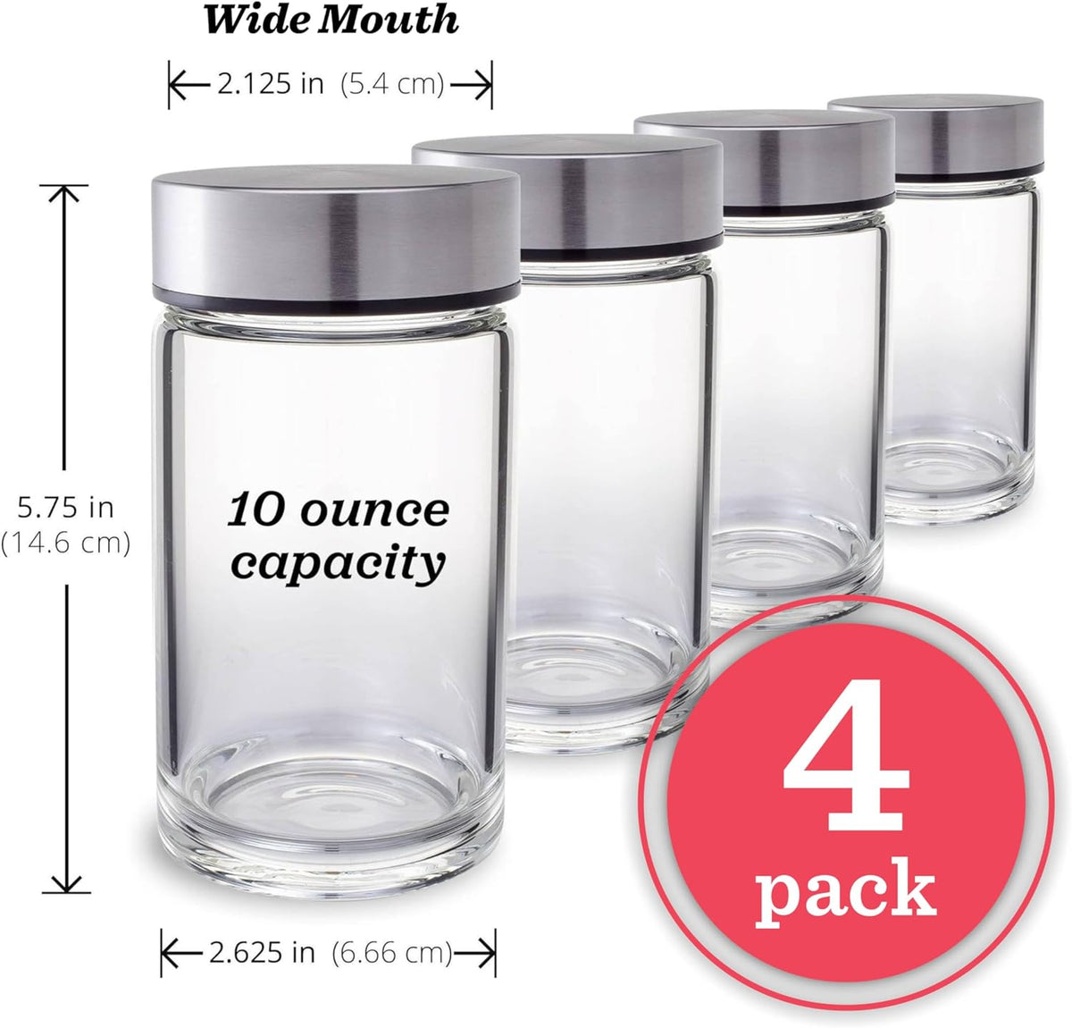 Juice Bottles - 4 Pack Wide Mouth Glass Bottles with Lids - for Juicing, Smoothies, Infused Water, Beverage Storage - 10oz, BPA Free