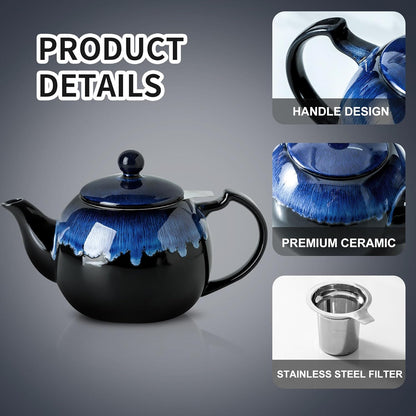 Koov Tea Pot with Infuser for Loose Tea, 34 ounce Ceramic Teapot with Infuser, Enough For 6 Cups, Tea Pots with Tea Strainers for Tea Party