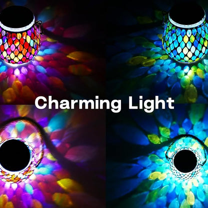 2 Pack Mosaic Blue & Red Solar Lanterns, Outdoor Glass Hanging Lights, Waterproof, Solar Table Lamps, Christmas Gifts for Women Mom Grandma, Night Lights, Decoration for Garden, Patio, Outdoor Decor
