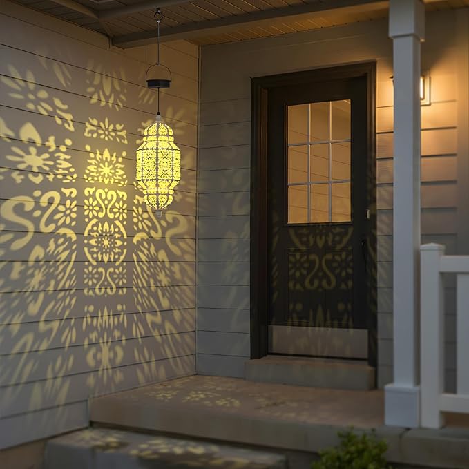 18 Inch High Large Hanging Solar Lights Outdoor Garden Decor, Decorative Waterproof Plastic Moroccan Solar Lantern Lamp, Outside Decorations for Patio Yard Porch Decor, Gardening Gifts for Women Mom