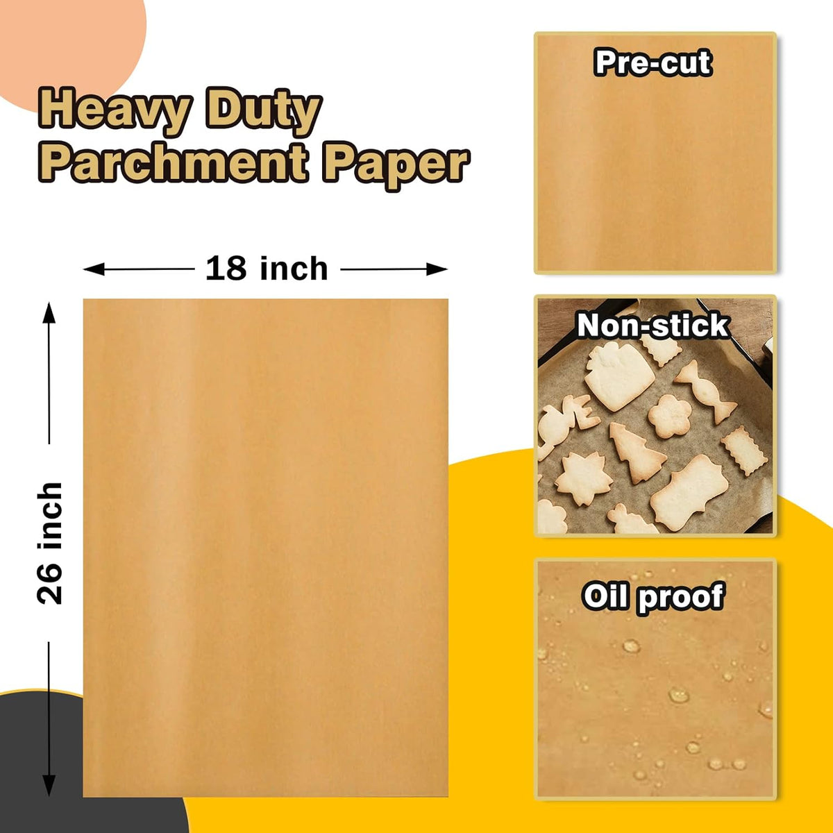 Katbite 200Pcs 18x26 inches Parchment Paper Sheets, Heavy Duty Unbleached Baking Paper