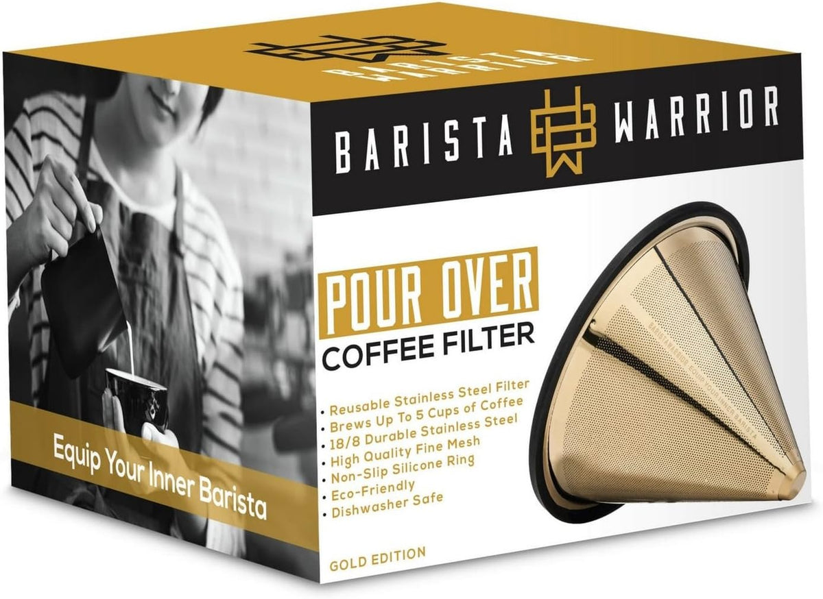 Barista Warrior Compatible with Hario V60 Pour Over Coffee Filters - Reusable Stainless Steel