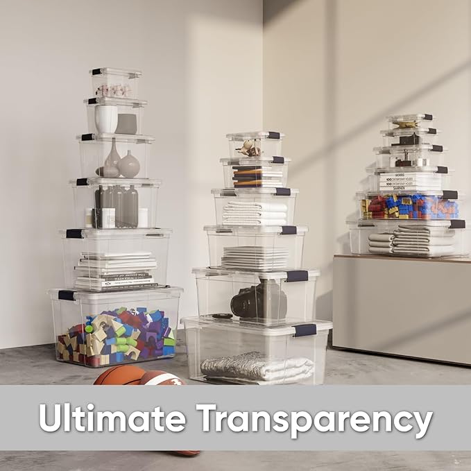 Superio Small Clear Storage Box with Lid, 4.75 Quart Plastic Container Bins for Organizing, Stackable Crates, BPA Free, Non Toxic, Odor Free, Organizers for Home, Office, School, and Dorm, 10 Pack