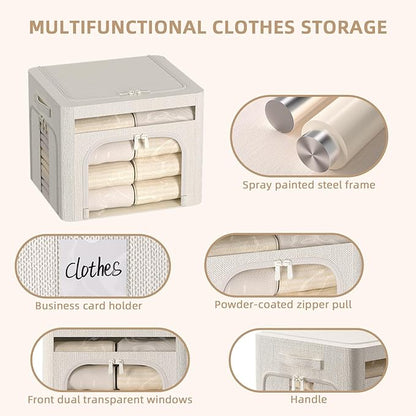 FHSQX 6 Pack Foldable Storage Bins for Clothes Clothes Storage Bins with Metal Frame Stackable Storage Box with Lid (Cream White, 16.5x12.2x12.2 inch (40L))