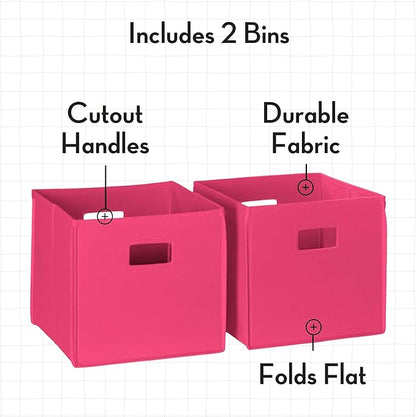 RiverRidge Folding Storage Bins with Handles Hot Pink Cube Storage Organizer for Closet, Bedroom & Playroom - Closet Organizers and Storage Set of 2