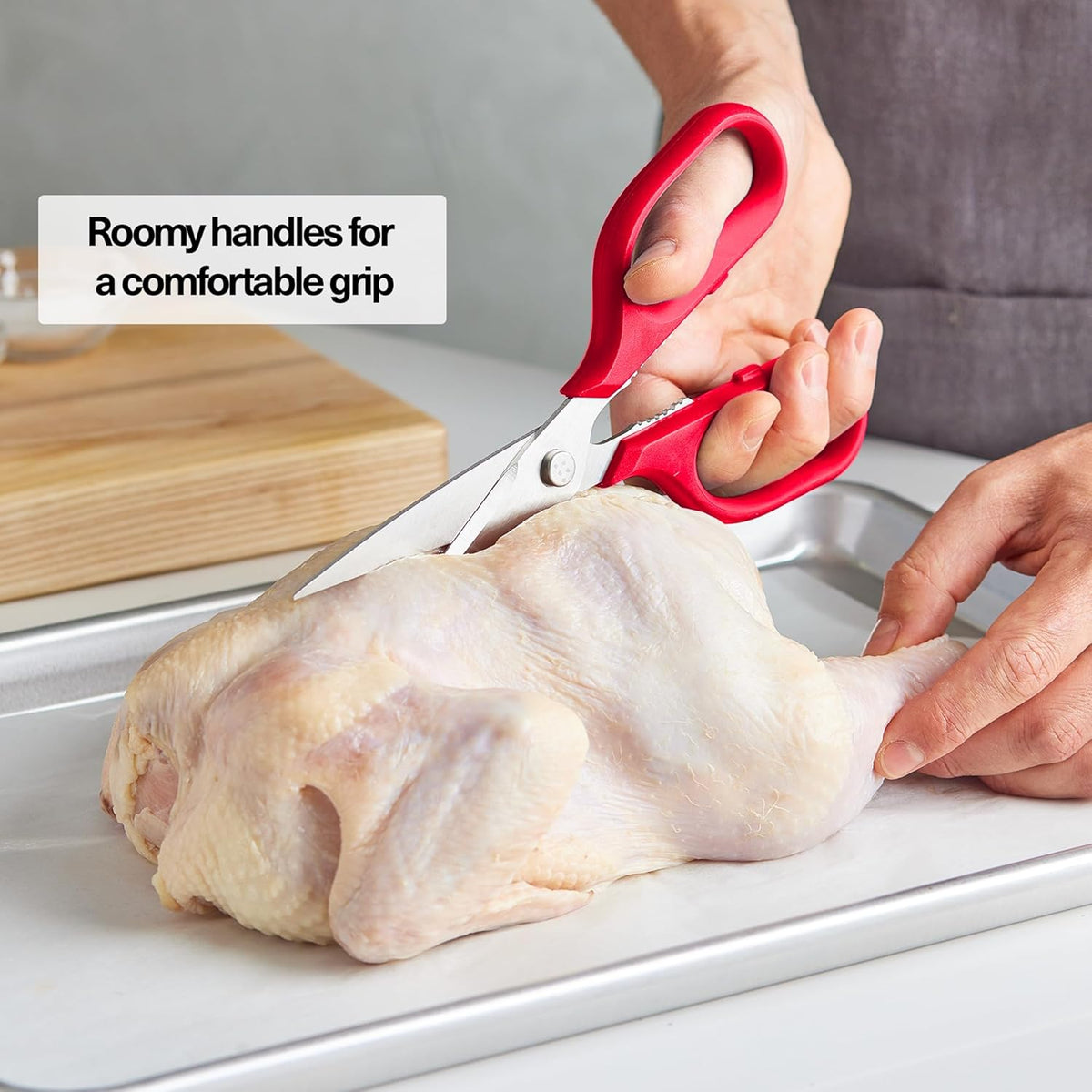Misen Heavy Duty Kitchen Shears - Versatile Scissors for Meat, Poultry & More - Easy Clean, Professional Grade - Ambidextrous Comfort Handle - Red