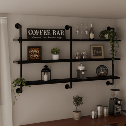 Industrial Pipe Shelving Rustic Black Pipe Wall Shelves Industrial Shelves with Wood Planks Floating Shelves 60 Inch Farmhouse Bathroom