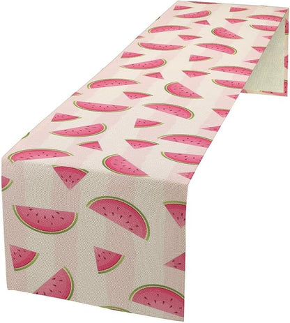 Fruits Table Runner, Tasty Summer Fruit Watermelon Stripes Fun Art Print Table Runner for Kitchen Dining Party Holiday Home 13x36in