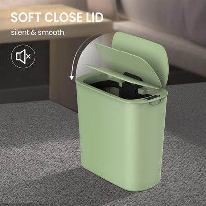 Cesun Automatic Motion Sensor Bathroom Trash Can with Lid, 2.6 Gallon Touchless Trash Bin, Smart Plastic Slim Garbage Can Small Green Wastebasket for Toilet, Office, rv, Bedroom, Living Room