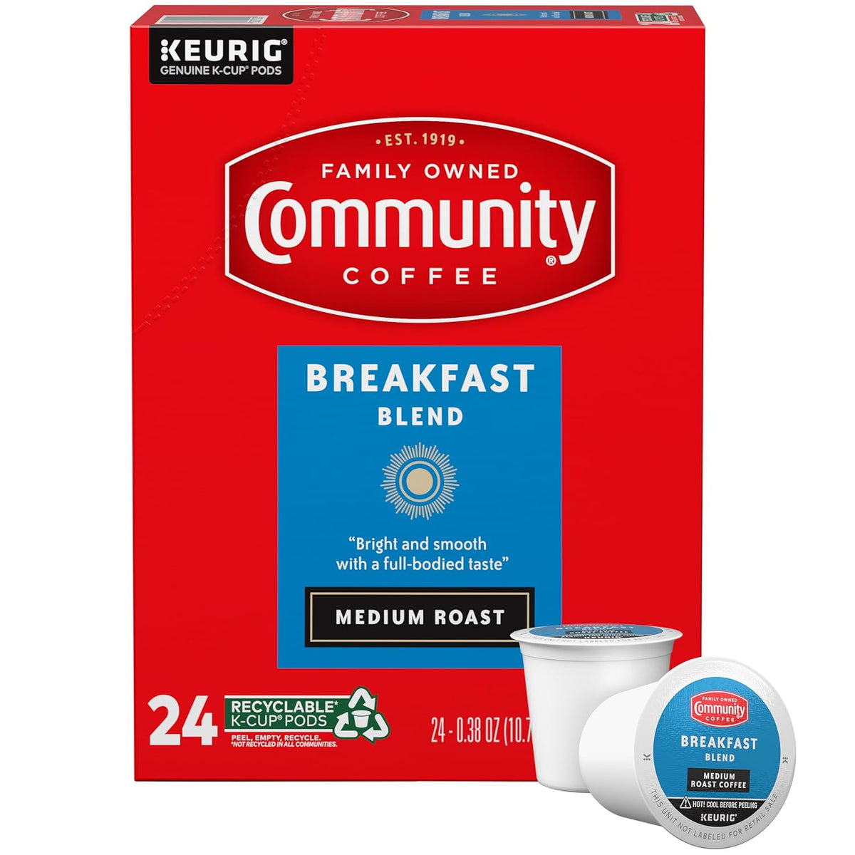 Community Coffee Breakfast Blend 60 Count Coffee Pods, Medium Roast, Compatible with Keurig 2.0 K-Cup Brewers, Box of 60 Pods