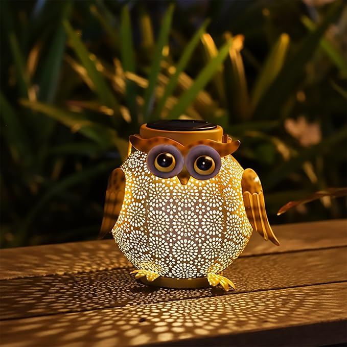 Hanging Solar Lanterns - Garden Light Waterproof Metal Decorative Solar Lantern Lights Outdoor for Patio Yard Table Pathway (1 Pack Yellow owl Lantern)