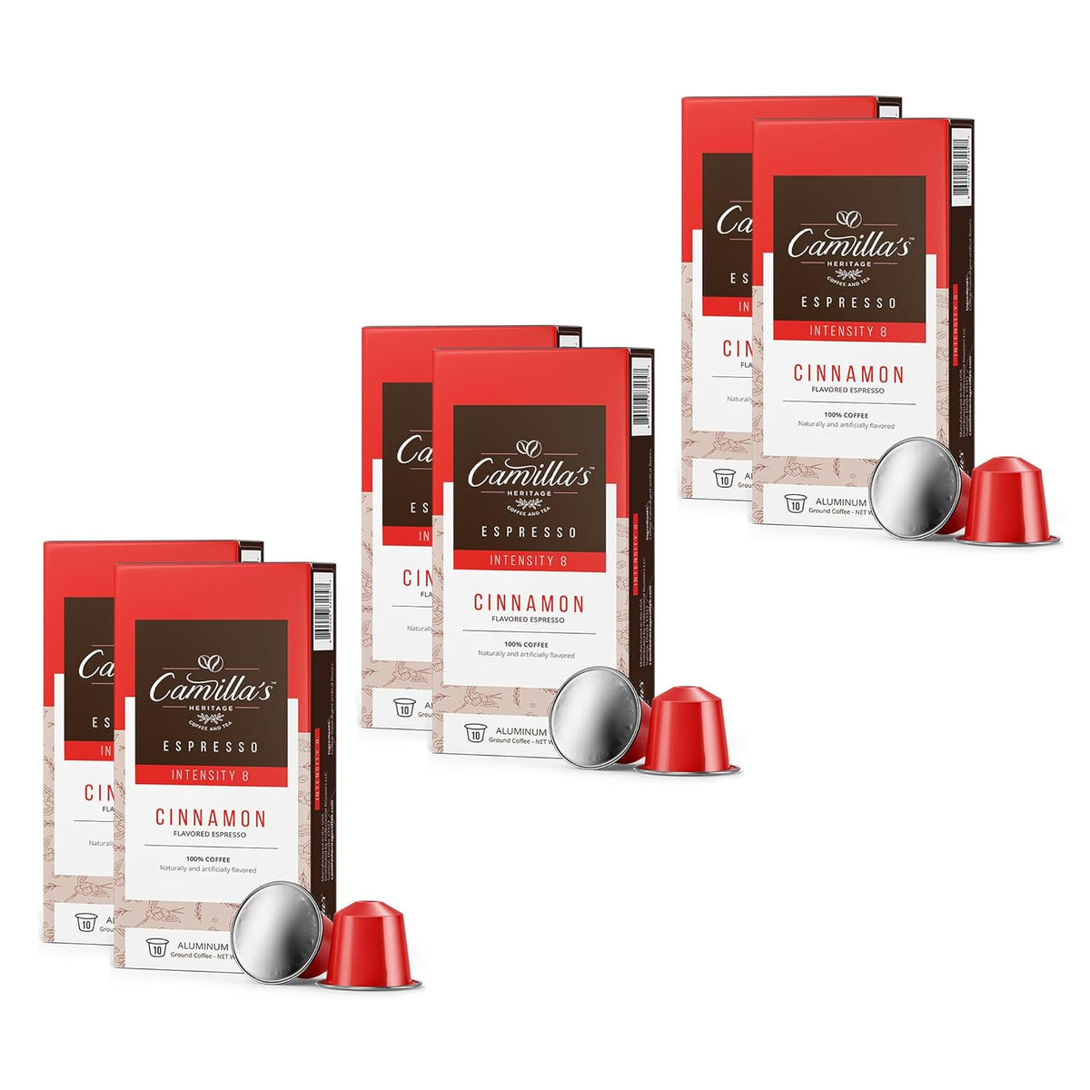 Camilla’s Heritage - Intensity 8 Cinnamon Flavored Espresso Coffee, Gourmet Espresso Cups, 60 Coffee Pods
