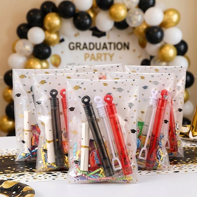 Lunmon 120 Pcs Graduation Mini Bubble Wands Bulk Grad Party Favors Class of 2026 Red Black White Bubble Toys Gifts for Kids Preschool Kindergarten Grad Birthday Party Supplies for High School Students