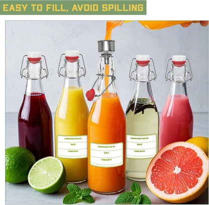 6 Pack [1 Liter / 33 fl. oz.] Swing Top Glass Bottles – Airtight Flip Top Brewing Bottles for Kombucha, Beer, Wine, Kefir, Soda, Liquor – Includes Funnel, 2 Pourers, 6 Seals, 8 Labels & Jute Twine