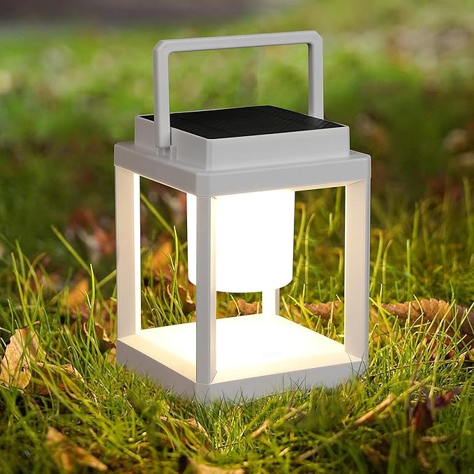 DAKAFUL Outdoor Table Lamp, Led Lamps for Nightstand, Solar Lanterns Outdoor Hanging for Patio Waterproof, Cordless Battery Operated Lamp, Rechargeable Solar Lantern for Reading, Decor, Camping