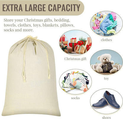12 Pieces 28" x 36" Canvas Laundry Bags Bulk Large Cotton Laundry with Drawstring Heavy Duty Hamper Liner Washable Dirty Clothes Santa Bag for Travel Household