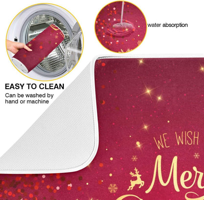 Merry Christmas Drying Mat for Kitchen Counter 16x18 Inch Christmas Dish Mat with Absorbent Reversible Microfiber Christmas Dish Drying Mat Dish