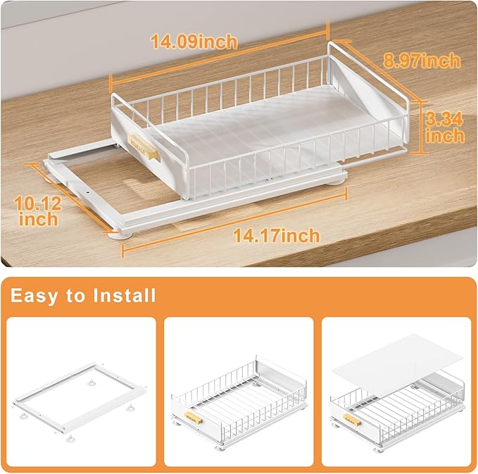 Under Sink Organizer, 2 Packs Under Sink Organizers and Storage, Slide Out Pull Out Cabinet Organizer Shelf with Metal Drawers for Kitchen Bathroom Pantry, White