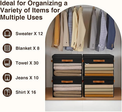 Homsorout Large Storage Bins with Lids - 3 Pack Foldable Decorative Organizers with Clear Windows & Handles, Cube Storage Organizers for Clothes, Blankets, Sweaters, Sheets, Black