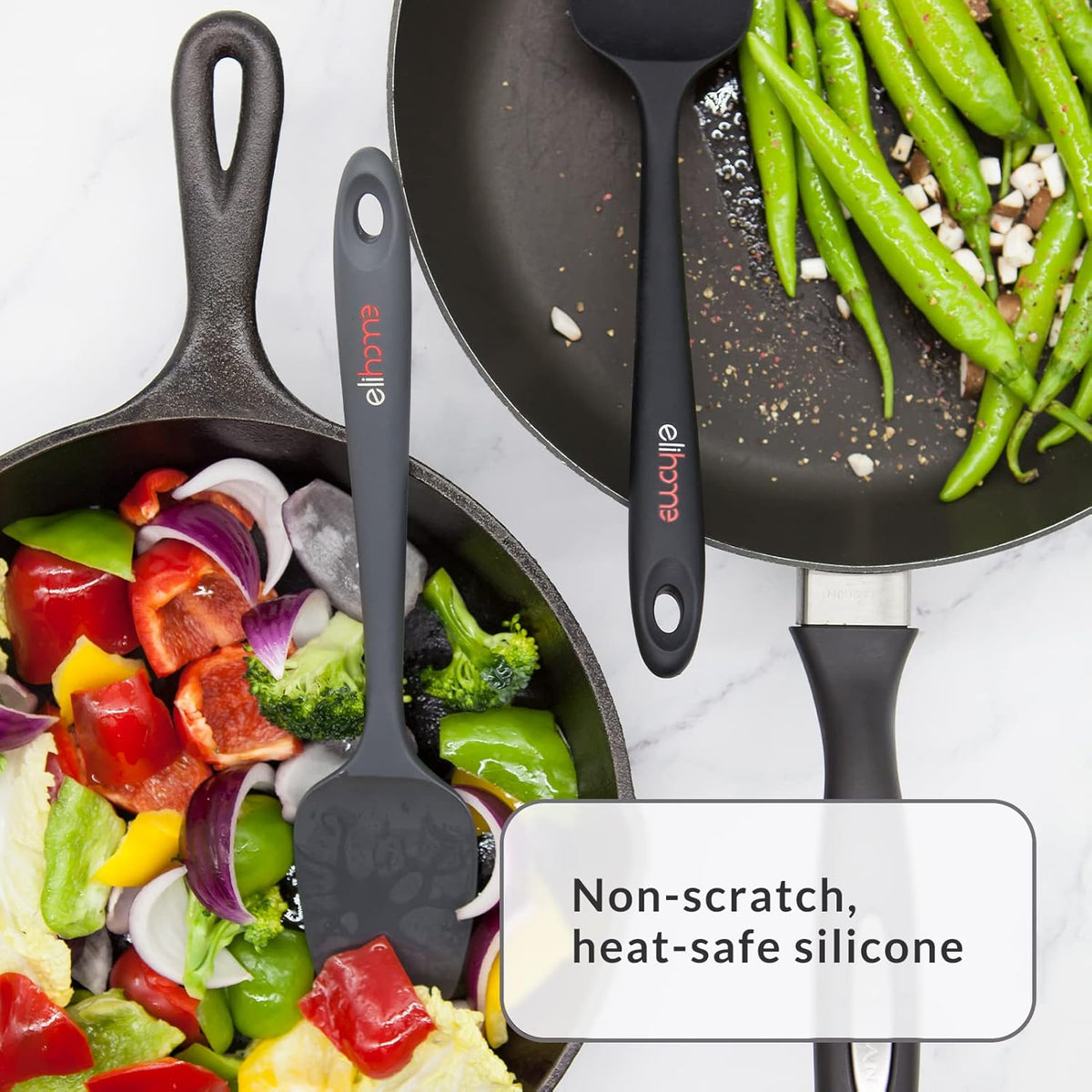 Elihome Chef Series 3 Piece Silicone Spatula Set - 600°F Heat Resistant Non Stick Rubber Kitchen Scraper Spatulas for Cooking, Baking, and Mixing