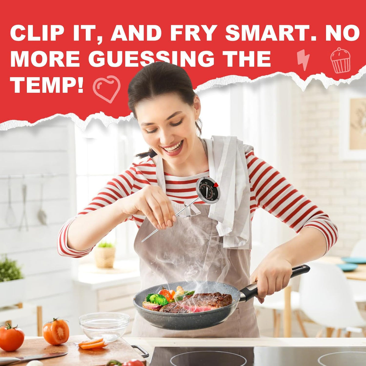 Glow-in-The-Dark Candy Thermometer Waterproof - 9" Deep Fry & Candy Thermometer with Pot Clip – High-Heat, Waterproof for Oil, BBQ