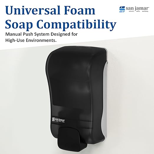 San Jamar SF1300TBK SF1300 Rely Manual Foam Soap Dispenser, 1300 mL, Black Pearl