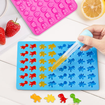 Gummy Candy Molds - Silicone Gummy Dinosaur/Marine Animal/Donut/Small Hearts Shapes/Fruit Snack Mold for Kids with 2pcs Dropper